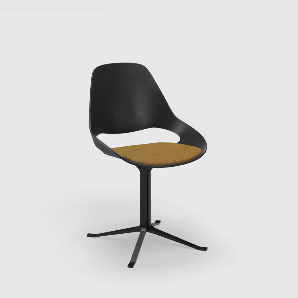 CHAIR, low armrest / Upholstered seat / Column / Dark yellow