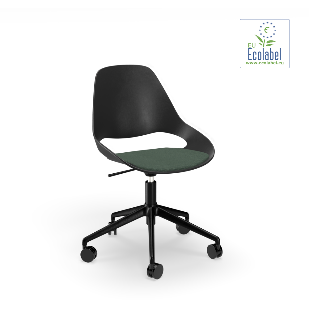 CHAIR, low armrest // Upholstered seat // Base: Five star with castors // Dark green