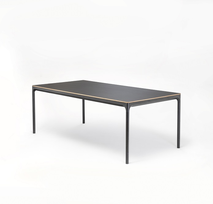 DINING TABLE 160cm // Black Linoleum // Oak Edge // Black Metal Legs